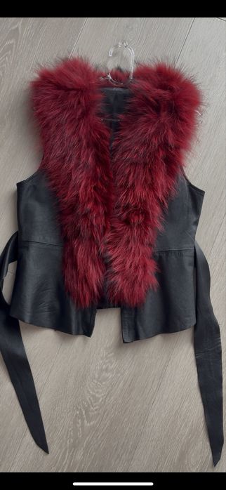 Y2K glam шкіряний жилет з натуральним хутром, 2000s