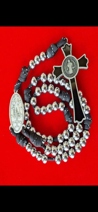 Różaniec Wojownika Maryji duży stal chrurgiczna 10mm