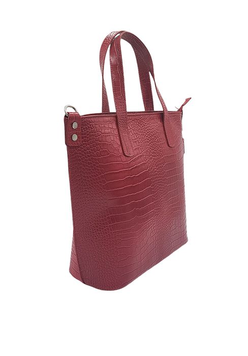 Torebka damska A4 skóra naturalna czerwona kroko LAURA BIAGGI