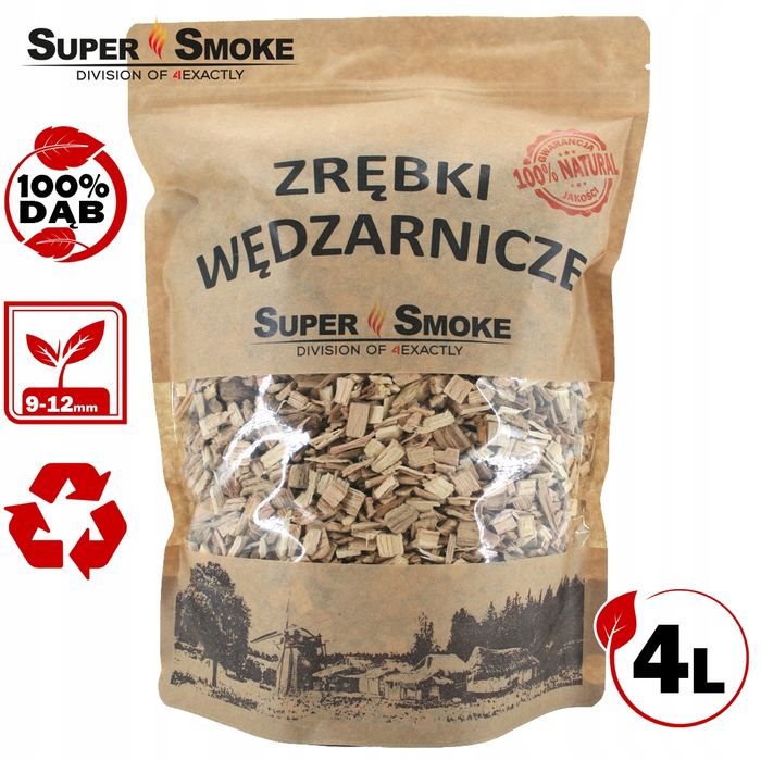 Zrębki Wędzarnicze Super Smoke DĄB KL-10 (9-12mm) Large 4L Kraft