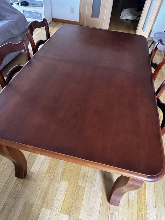 Mesa sala de jantar extensivel em cerejeira + 5 cadeiras
