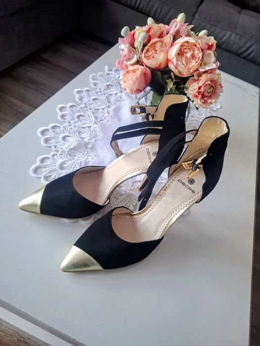 Nowe Szpilki 39 czarne złote