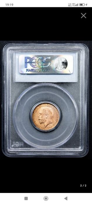 Moeda 1/4 Penny 1924 Grã-Bretanha PCGS MS64 RD – Excelente Estado