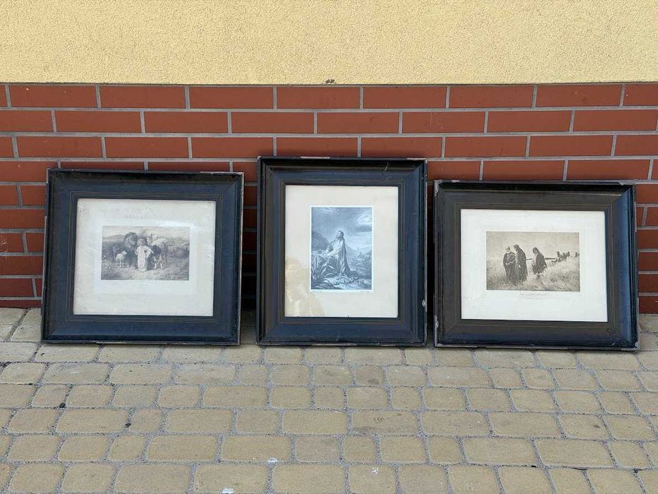 Trio Antyków 1900 r. Kompleks 3 Grafik Religijnych W. Strutt J.R. Wehle Hofmann PIĘKNE RAMY