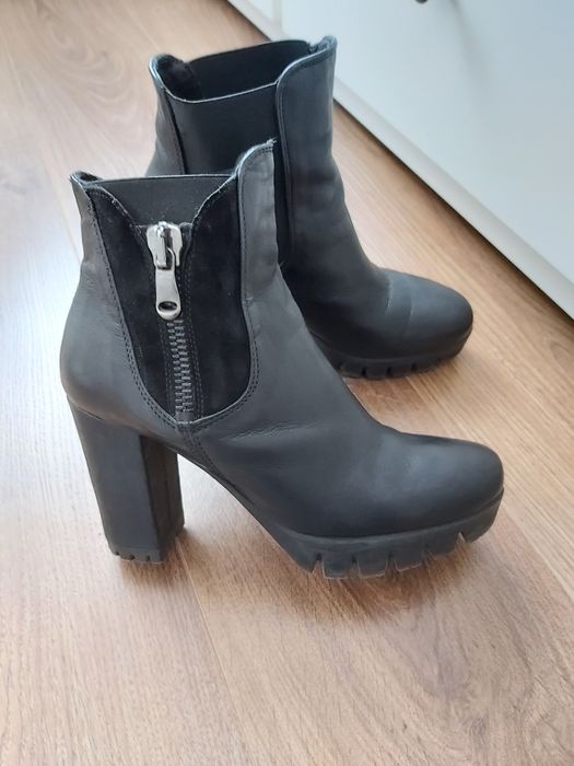 Venezia skórzane botki traperki na słupku rozmiar 38 suwak