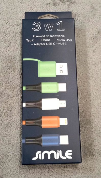 Kabel USB do ladowania - iPhone,micro USB,Typ C