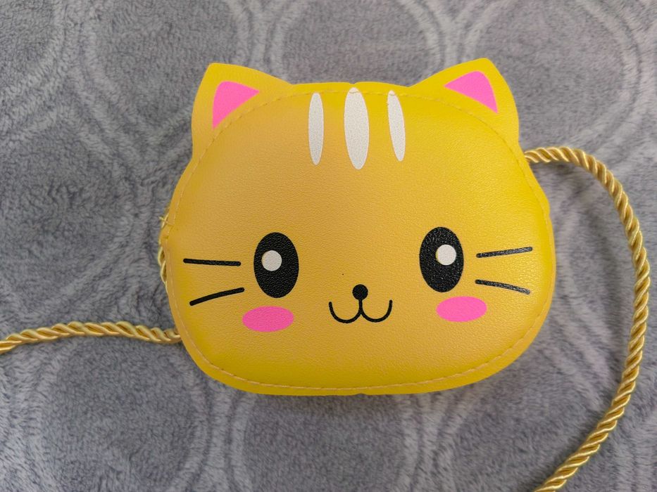 Mini bolsa a tiracolo amarela com design de gato
