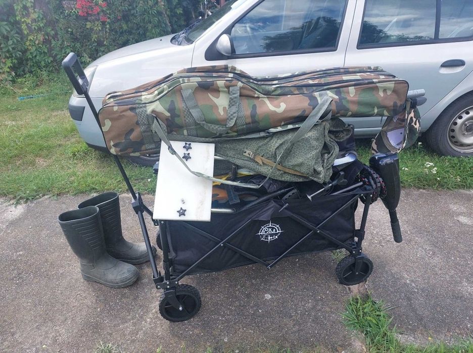 Wózek Wędkarski Plażowy Transportowy Turystyczny Składany Koła XXL z Hamulcem 130L NOWY Czarny Zestaw 2w1 Na Camping Ryby Mocny + Pokrowiec