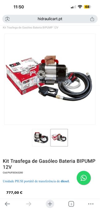 Kit Trasfega de Gasóleo Bateria BIPUMP 12V marca Piusi