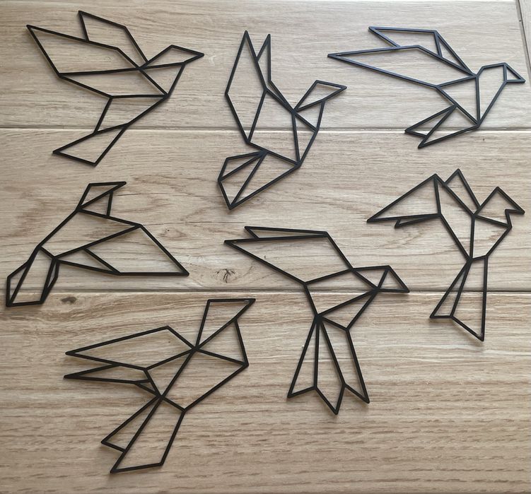 7x Pássaros Metálicos + Peixe de Parede