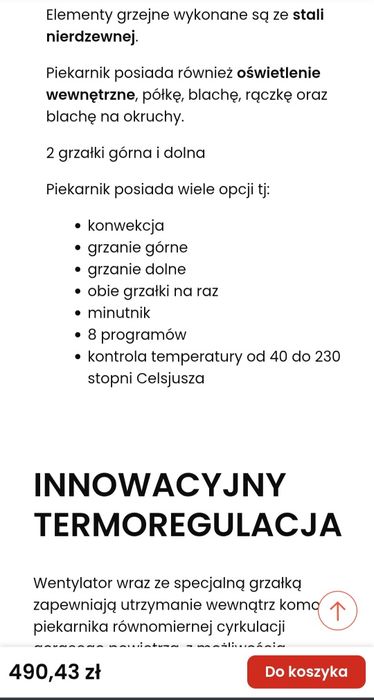 Piekarnik wolnostojacy First Austria,  piekarnik 30 litrów Termoobieg