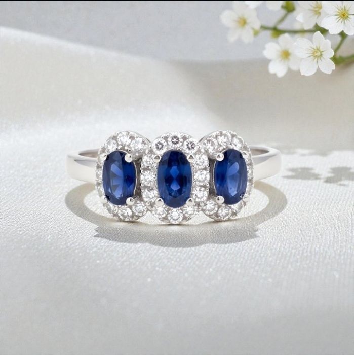 Anel Safira Natural 0,60ct | GEMTEC | Prata 925 | Banho Ouro 18K