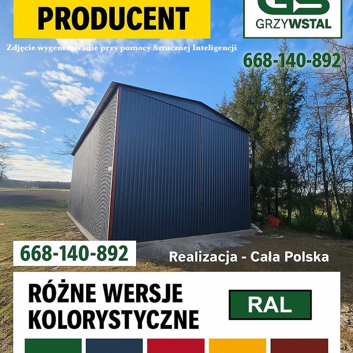 Wysoki Grafitowy Garaż Blaszany- Magazyn Wiata - Hala – GRZYWSTAL*