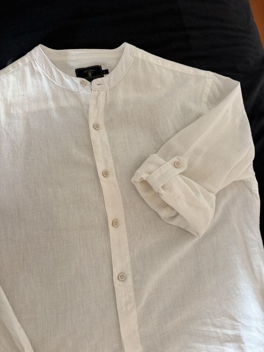 Camisa branca de homem em linho e algodao [S]