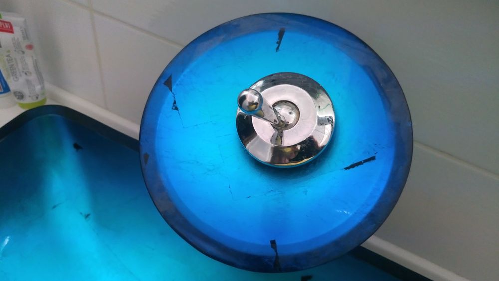 Умивальник Kraus + змішувач водоспад блакитний перламутр