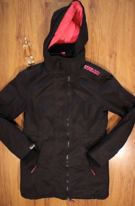 Kurtka Superdry r. M ciemny brąz z kapturem ocieplana damska