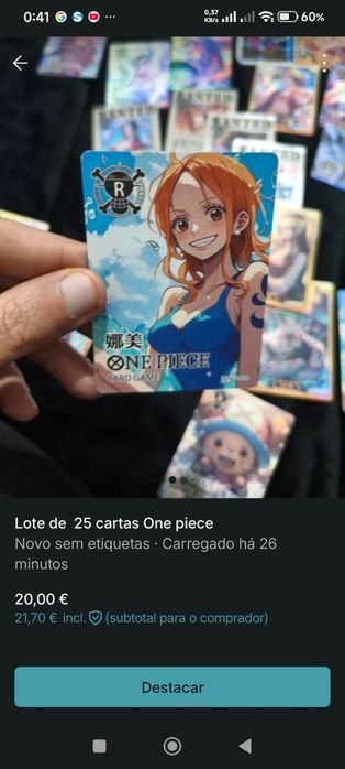 Lote de 24  cartas One piece nenhuma repetida
