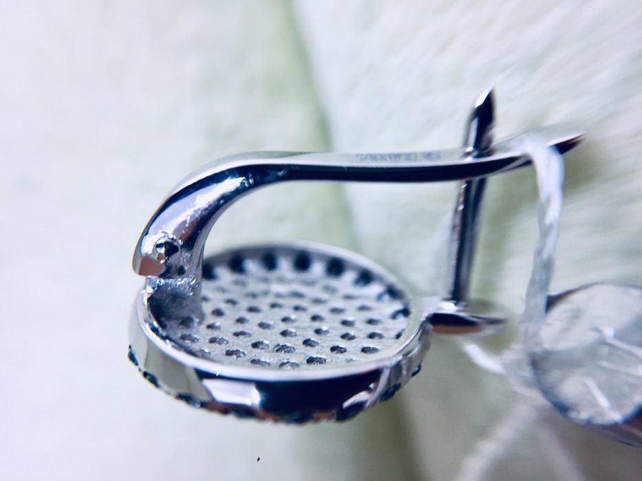 Золотые сережки с белыми и черными бриллиантами. Сова. На заказ!