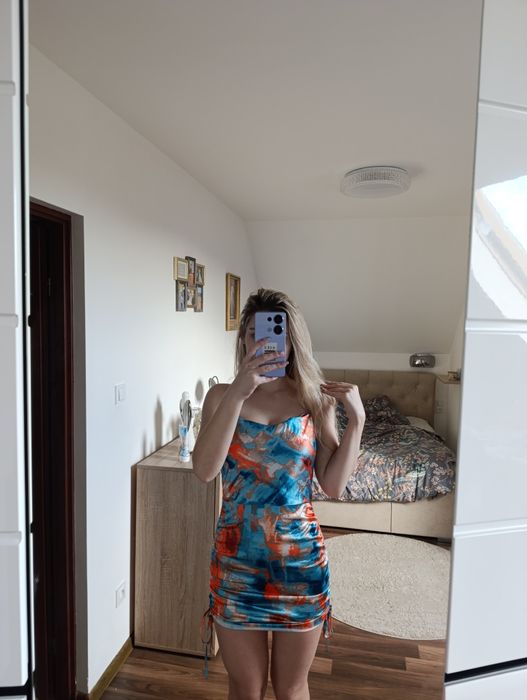 Sukienka marszczona sylwester impreza mini wiązana sexy kobieca XS s