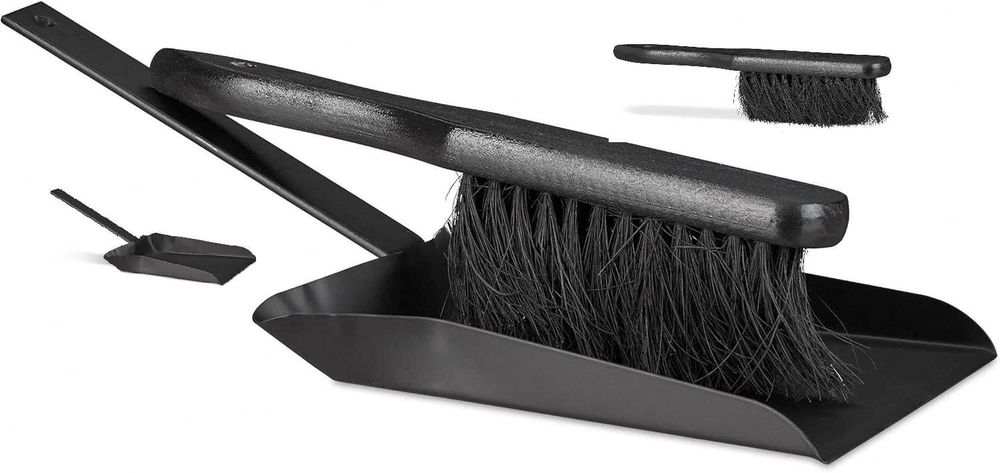 Zestaw do Zamiatania Stalowy Miotła Szufelka Czarny Otwory Szufla