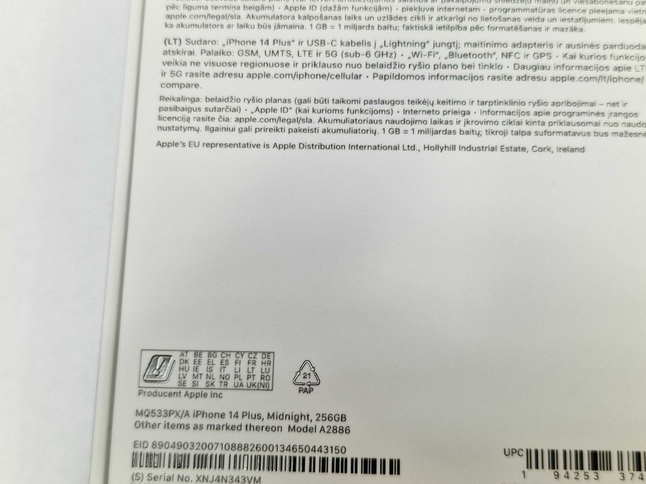 Iphone 14 Plus 256GB/ Midnight/ PLOMBA! bez rat/ 100% oryginał