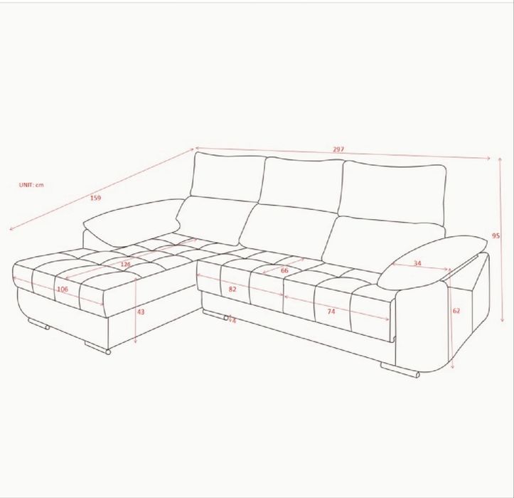 Sofa 3 lugares com chaise longue