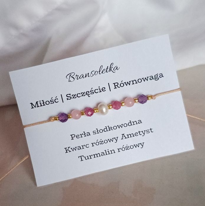 Bransoletka kamienie naturalne perła ametyst turmalin kwarc