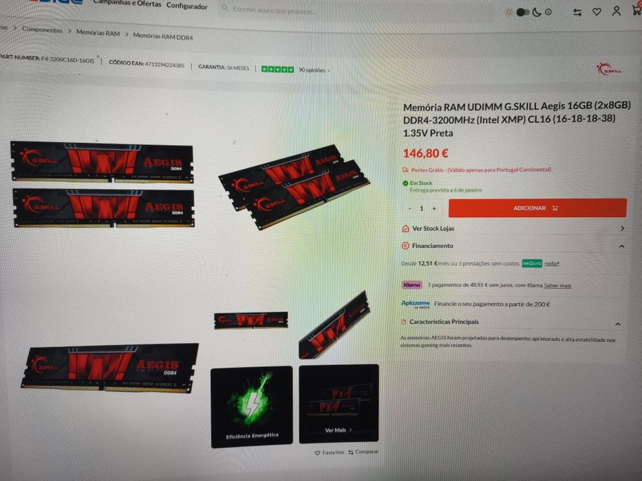 Memória RAM G.Skill Aegis DDR4 16gb (8gb+8gb) - 3200MHZ