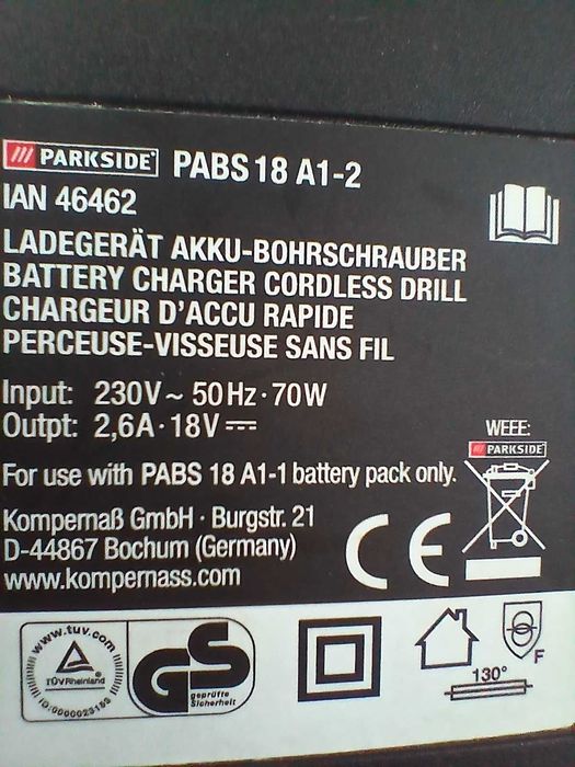 Carregador Parkside 18V