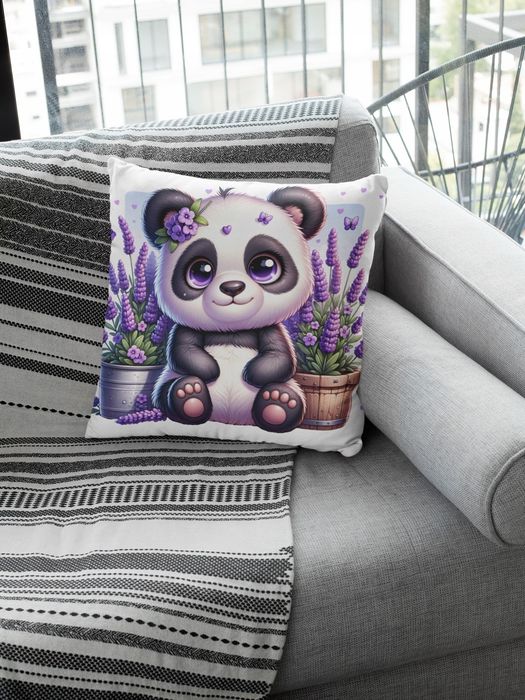 efektowna poduszka jasiek + wkład -słodka panda i lawenda - 37x37cm po