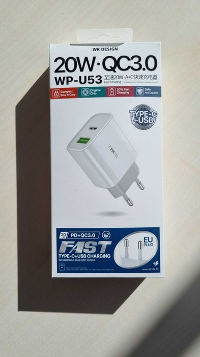 WK Design U53 ŁADOWARKA Szybka USB A+Type C QC3.0 20W