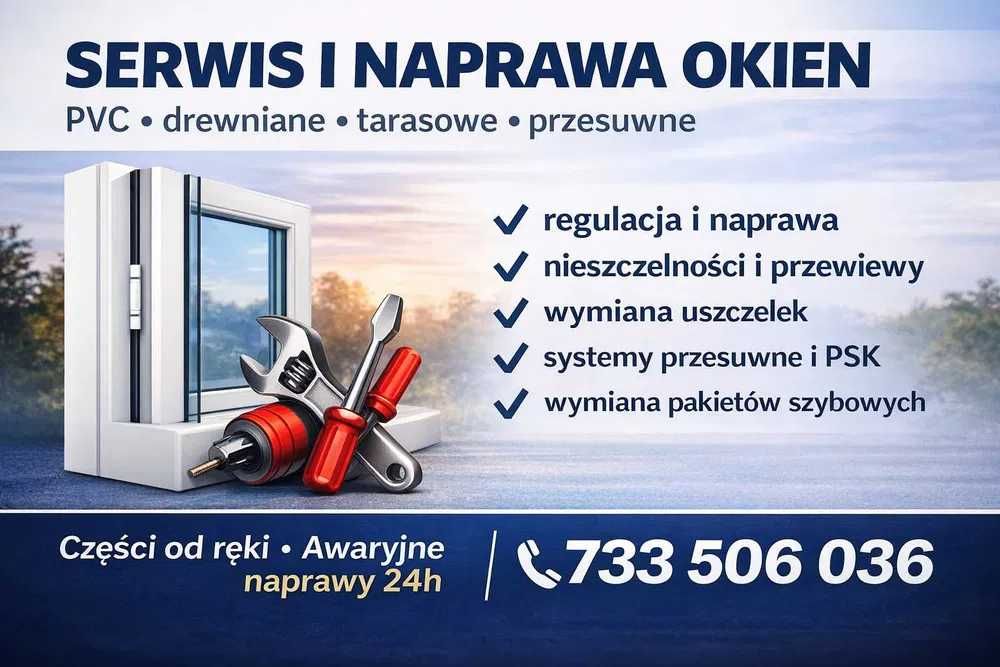 Serwis i naprawa okien PVC drewnianych tarasowych przesuwnych   24H/7