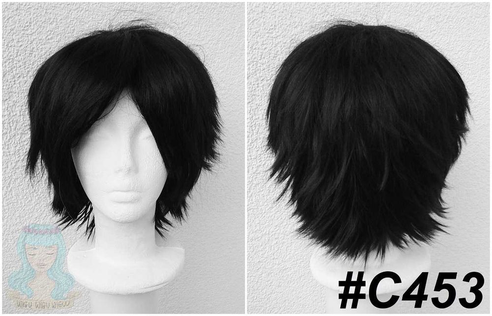 Czarny krótki wig czarna krótka peruka z grzywką cosplay wig męska