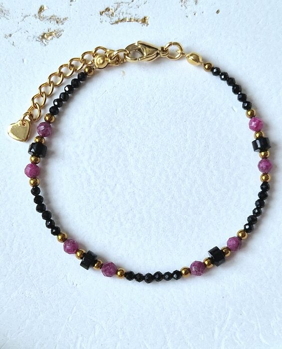 Bransoletka handmade z kamieni turmalin rubin  + pierścionek  gratis