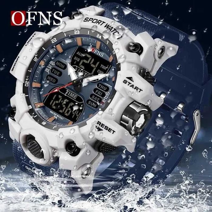 Zegarek męski OFNS sportowy analogowo cyfrowy elektroniczny LED WR50