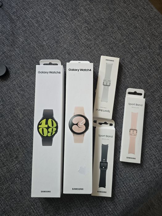 Zegarek 2x Smartwatch  Samsung Watch 6 Graphite 44mm męski Watch 4 Pink Gold 40mm Damski Folia Ładowarki