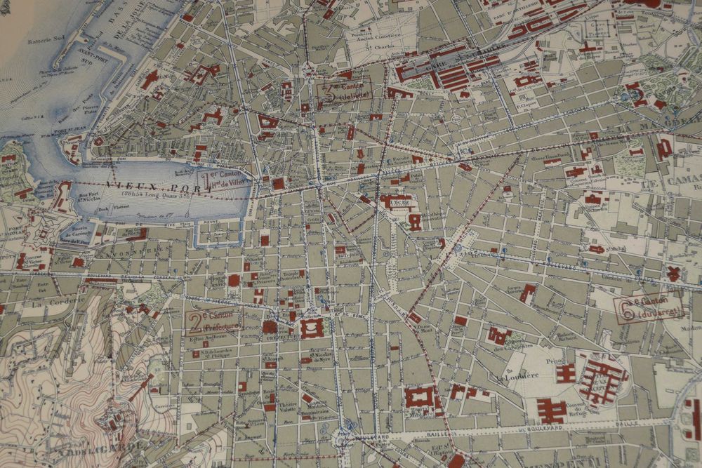 Reprodução impressa de Mapa de Marselha - França 1894