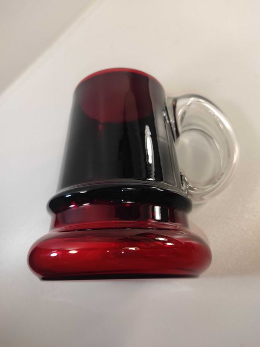 Wazon kufel szklany rubinowy HS Tarnowiec  wys 15cm / szkło PRL