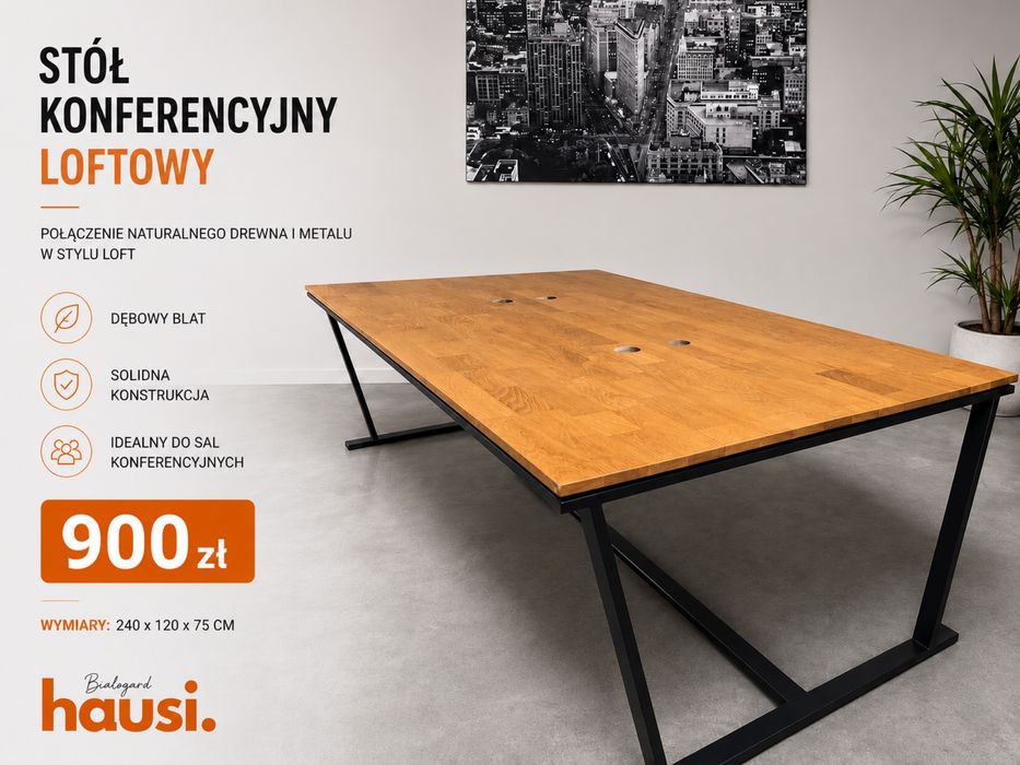 Stół konferencyjny loftowy 240x120 | Dębowy blat | Transport GRATIS