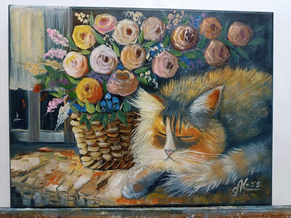 живопись маслом для души Ленивый кот