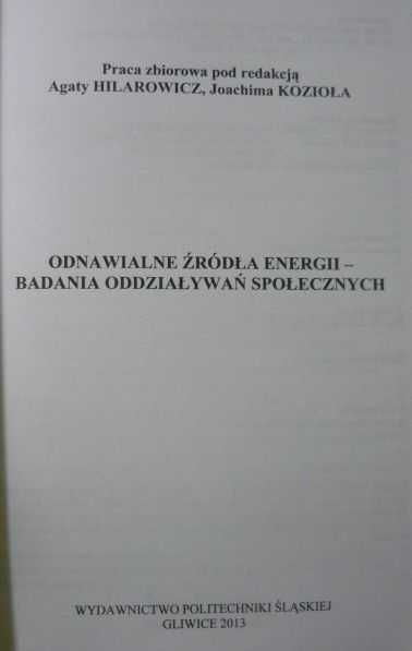 Odnawialne Źródła Energii - Badania oddziaływań społecznych spis
