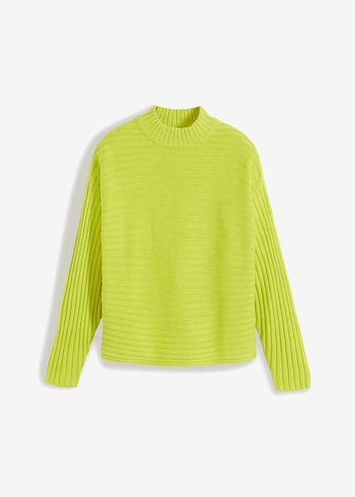 B.P.C sweter prążkowany ze stójką limonkowy 52/54.