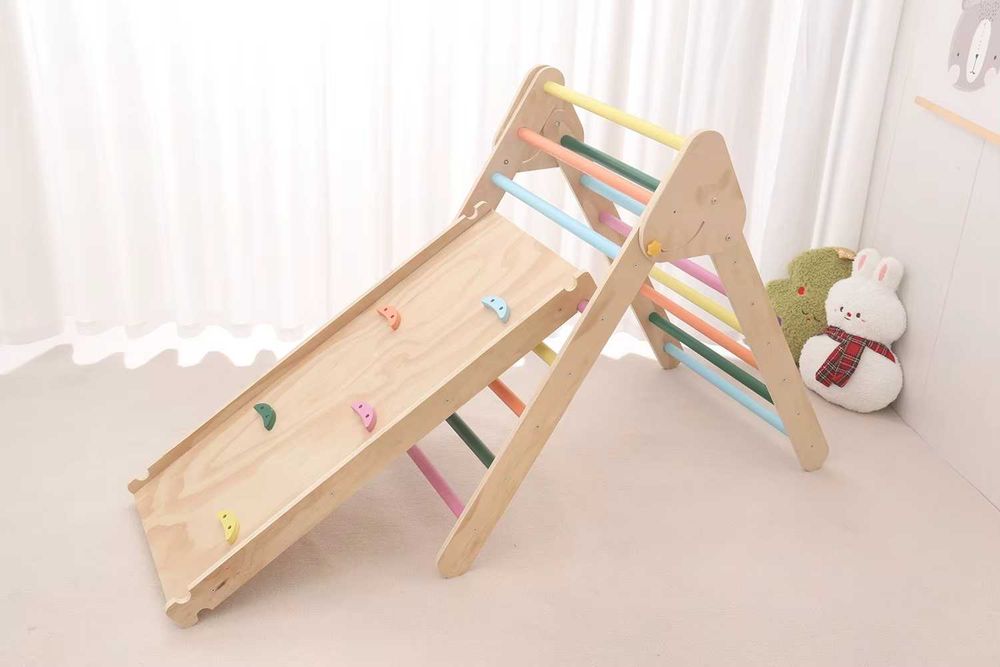 Drewniany Plac Zabaw 3w1 Drabinka, Bujak, Ścianka, Zestaw Wspinaczkowy