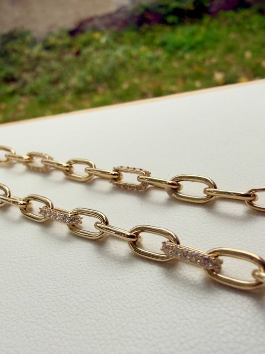 Złota bransoletka 585 z cyrkoniami 5,65 g | Elegancki splot ogniw | Złoto 14K p1136