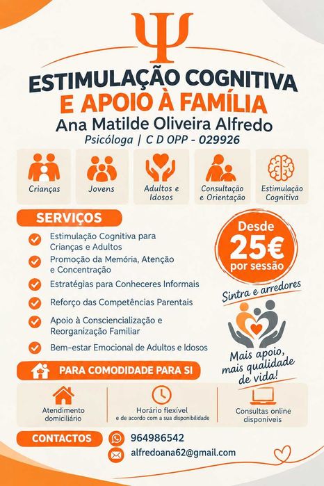 Estimulação Cognitiva e Apoio Família .. Psicóloga - sessões ao domicílio  Desde 25 euros
