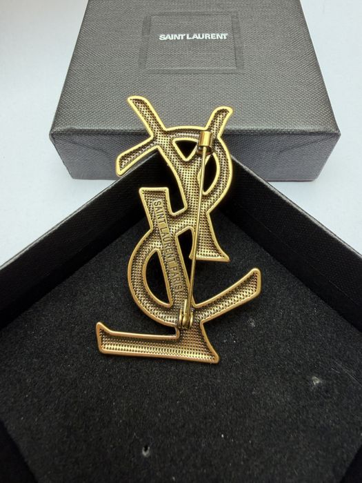 Broszka YSL stare złoto 6,3 cm