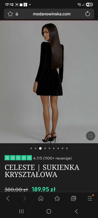 Sukienka mini welur z kryształkami