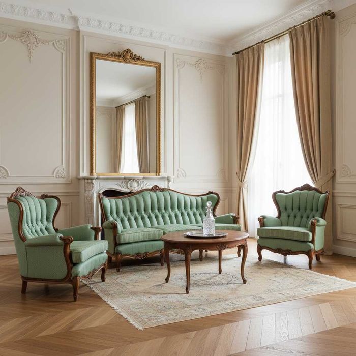 LUDWIK KOMPLET MEBLI do salonu zestaw salonowy KANAPA 2 FOTELE buk LUX