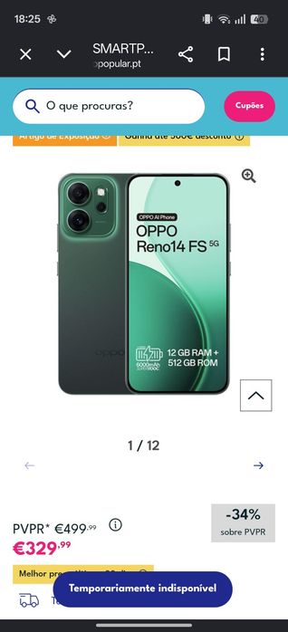 Oppo Reno 14 fs 5 g. 528 GB de armazenamento. Novo