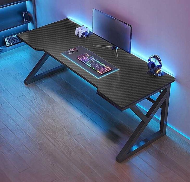 NOWE Biurko Gamingowe Komputerowe Czarne Nowoczesne Dla Gracza 120cm